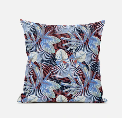 16 Blue Red Tropical Zippered Suede Throw Pillow