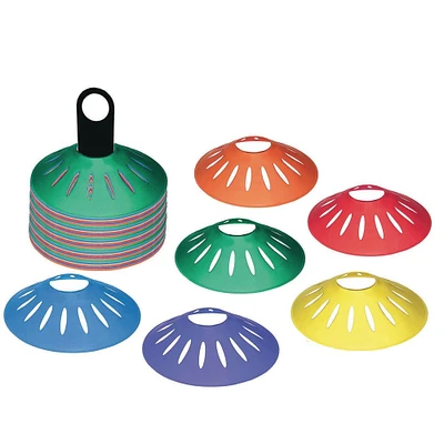 S&S Worldwide Ultimate TPR Half Cones Super Set. Virtually Unbreakable  Cones are Made from Super Durable and Flexible Thermoplastic Rubber. Cones are 2”H x 8”D with a 2-1/4” Center Hole. Set of 36.