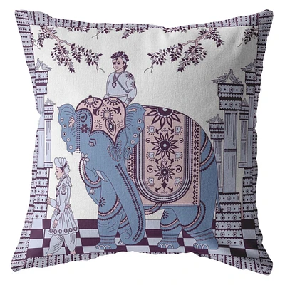 Blue Purple Ornate Elephant Indoor Outdoor Zippered Throw Pillow