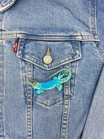 Blue Gecko, Shimmery, Lizard, Facing Left,Embroidered, Iron on Patch