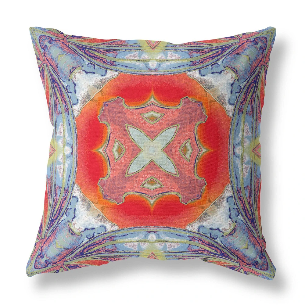 28 Blue Orange Geo Tribal Indoor Outdoor Throw Pillow