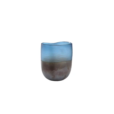 CC Home Furnishings Hand-Blown Striped Glass Vase - 8" - Blue and Brown