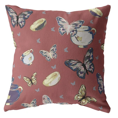 20" Copper Rose Butterflies Decorative Suede Throw Pillow