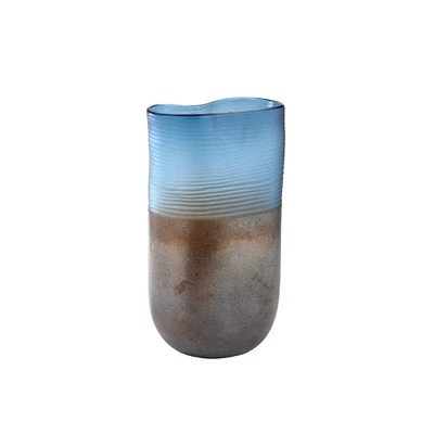 CC Home Furnishings 15.5" Blue and Brown Striped Glass Vase