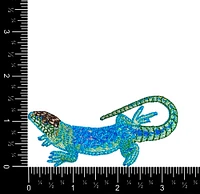 Blue Gecko, Shimmery, Lizard, Facing Left,Embroidered, Iron on Patch