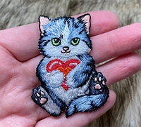 Cat with Red Heart, Kitten, Pets, Embroidered, Iron-on Patch