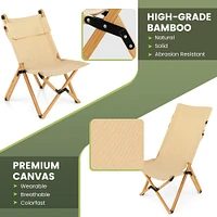 Costway Patio Folding Camping Chair Portable Fishing Bamboo Adjust Backrest W/Carry Bag