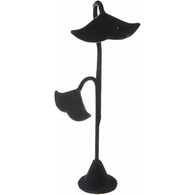 Plymor Black Velvet Double Fish Tail Style, Four Pair Earring Display Stand, 3.5" W x 2" D x 8.625" H