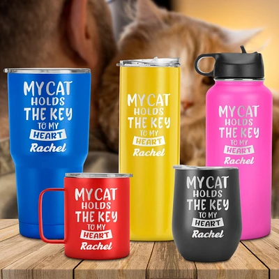 Personalized My Cat Holds the Key to my Heart Tumbler Showcase Your Love for Your Feline, Love, Cat, Kitty, Girl, Friend, Birthday Gift