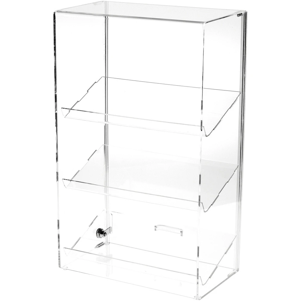 Plymor Clear Acrylic Locking Display Case With 3 Angled Shelves