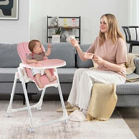 Babyjoy Foldable Highchair Baby Feeding Chair with 360° Rotating Wheels & Height Adjustment Grey/Beige/Pink