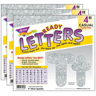 Silver Sparkle 4" Casual Combo Ready Letters®, 3 Packs