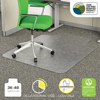 Deflecto Chairmat, W/ Lip, Commercial Pile, 36"Wx48"Lx1/10"H, Clear