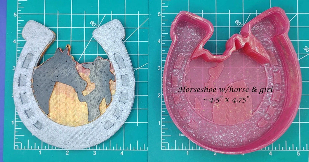 Horseshoe with Horse & Girl Silicone Freshie Mold