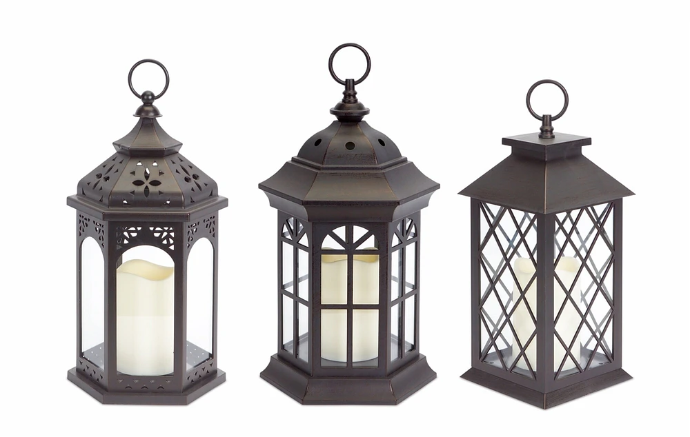 Lanterns w/LED Candle (Set of 3)