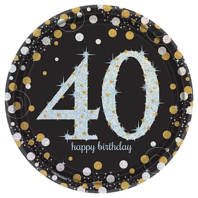 Sparkling Celebration 40th Birthday 7" Round Prismatic Paper Plates - 8ct