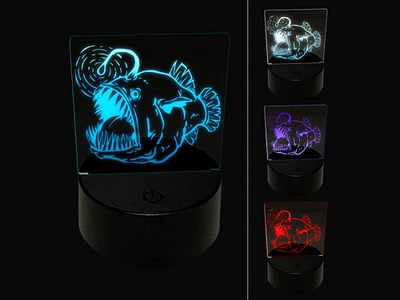 Creepy Scary Angler Fish 3D Illusion LED Night Light Sign Nightstand Desk Lamp