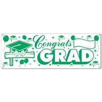Congrats Green & White Grad Sign Banner