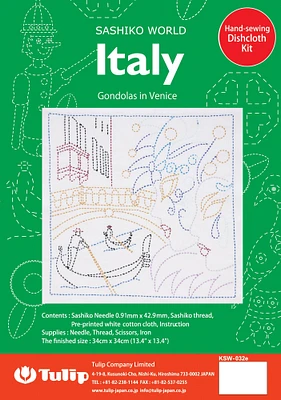 Tulip Sashiko World Italy Stamped Embroidery Kit-Gondolas In Venice
