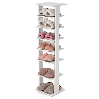 Gymax 7-Tier Wooden Shoe Rack Narrow Vertical Shoe Stand Storage Display Shelf White
