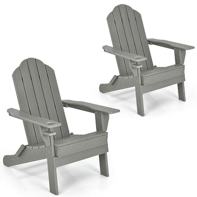 Gymax 2PCS Patio Folding Adirondack Chair Weather Resistant Cup Holder Yard