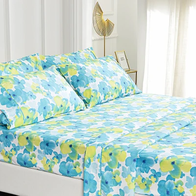 American Home Collection Ultra Soft 4-6 Piece Watercolor Floral Printed Bed Sheet Set