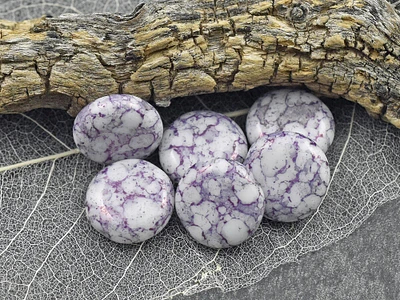 *10* 15mm Purple Luster Picasso Washed Alabaster Thick Coin Beads
