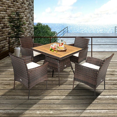 Gymax 5PCS Patio Dining Table and Chair Set Outdoor Furniture Set w/ 4 Seat Cushions