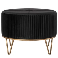 Round Velvet Ottoman Stool Raised with Hairpin Gold Base