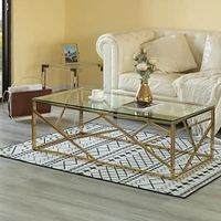 Decorative Rectangular Glass Top Metal Modern Coffee Table