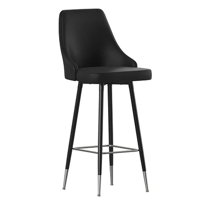 Merrick Lane Petra Modern Upholstered Dining Stools with Chrome Accented Metal Frames and Footrests