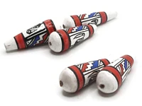 5 32mm Vintage Painted White and Orange Teardrop Peruvian Clay Beads with Bird