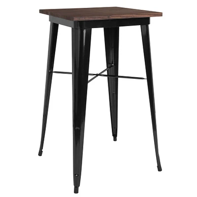 Merrick Lane Modern 23.5" Square Metal Table with Rustic Wood Top for Indoor Use