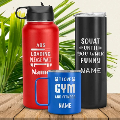 Customized Name Gym Quote Tumbler Cup, Laser Engraved Workout Travel Mug, Personalized Fitness Lover Gift
