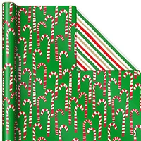 Hallmark Reversible Christmas Wrapping Paper (3 Rolls: 120 sq. ft. ttl) Rustic Santa, Papercraft Snowmen, Candy Canes, Stripes, Snowflakes, "Merry Christmas to You"