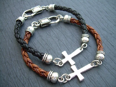 Cross Bracelet, Mens Leather Cross Bracelet, Womens Cross Bracelet, Genuine Leather Cross Bracelet, Religious Gift, Christmas Gift,