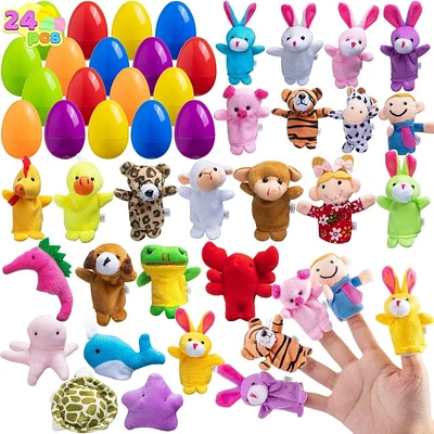 24 Pcs Pre-Filled Easter Eggs with Animal Finger Puppets for Kids Basket Stuffer