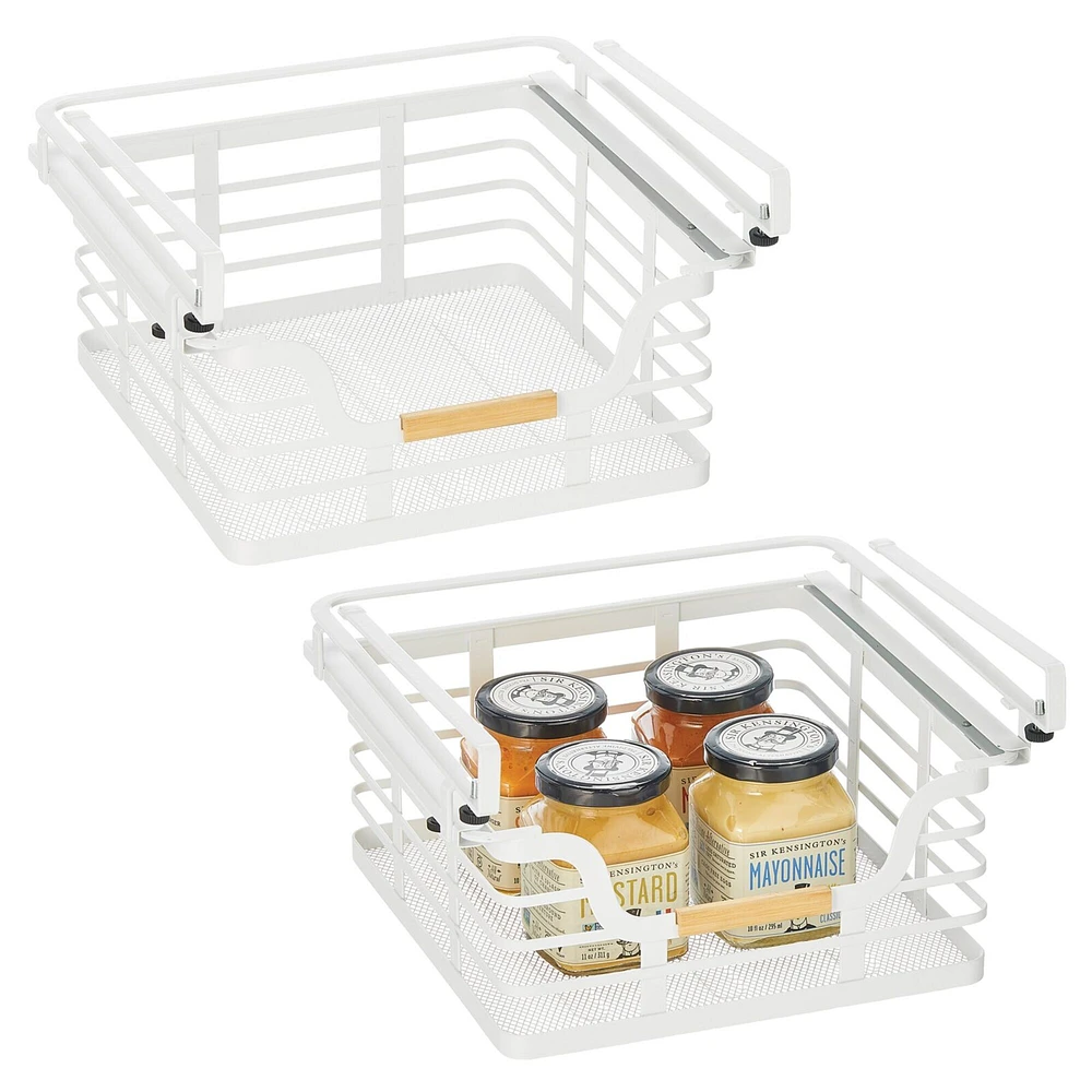 mDesign Metal Kitchen Under Shelf Storage Baskets - 2 Pack