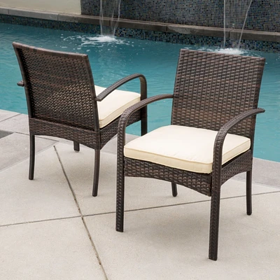 GDF Studio Carmela Outdoor Multibrown PE Wicker Dining Chairs (Set of 2)