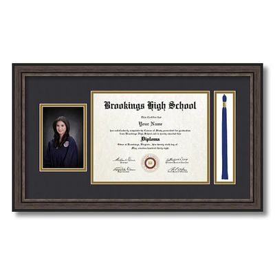 ArtToFrames inch Diploma Frame with 4x6 Inch Image Opening and Tassel Opening - Framed with Black and Gold Mats