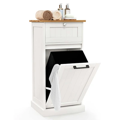 Costway Laundry Cabinet Freestanding Tilt Out Laundry Hamper with Basket Drawer Organizer