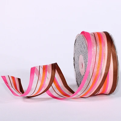 The Ribbon People Pink and Brown Stripes Wired Craft Ribbon 1.5" x 54 Yards