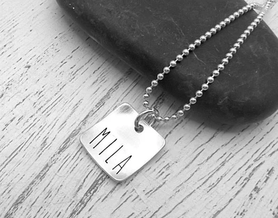 Sterling Silver Initial Necklace, Personalized Name Necklace, Silver Pendant, Hand Stamped initial Charm, Gift for her