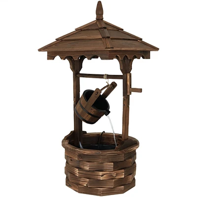 Sunnydaze Old-Fashioned Wood Wishing Well Water Fountain with Liner - 48 in by