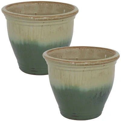 Sunnydaze 9 in Studio Glazed Ceramic Planter - Seafoam - Set of 2 by