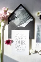 Custom Minimalist and Modern Black and White Save the Dates with Envelope Inserts