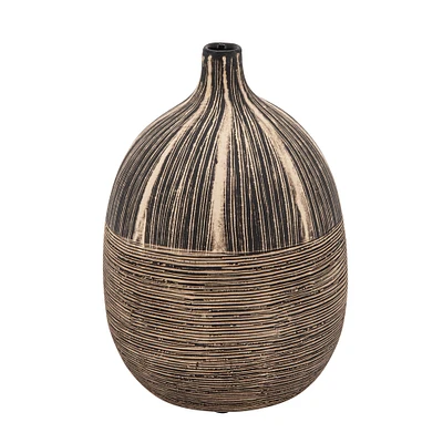 Kingston Living 7" Chocolate Brown and Beige Ceramic Tribal Table Vase