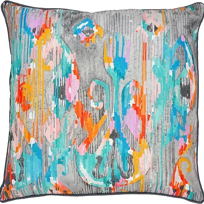 Signature Home Collection 22" Gray and Teal Blue Abstract Square Outdoor Patio Throw Pillow