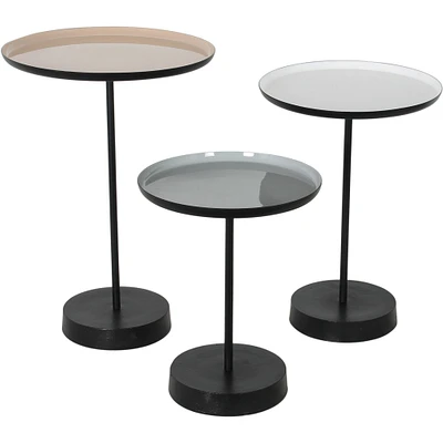 Signature Home Collection Set of 3 Beige and Black Enamel Nested Tables 23"