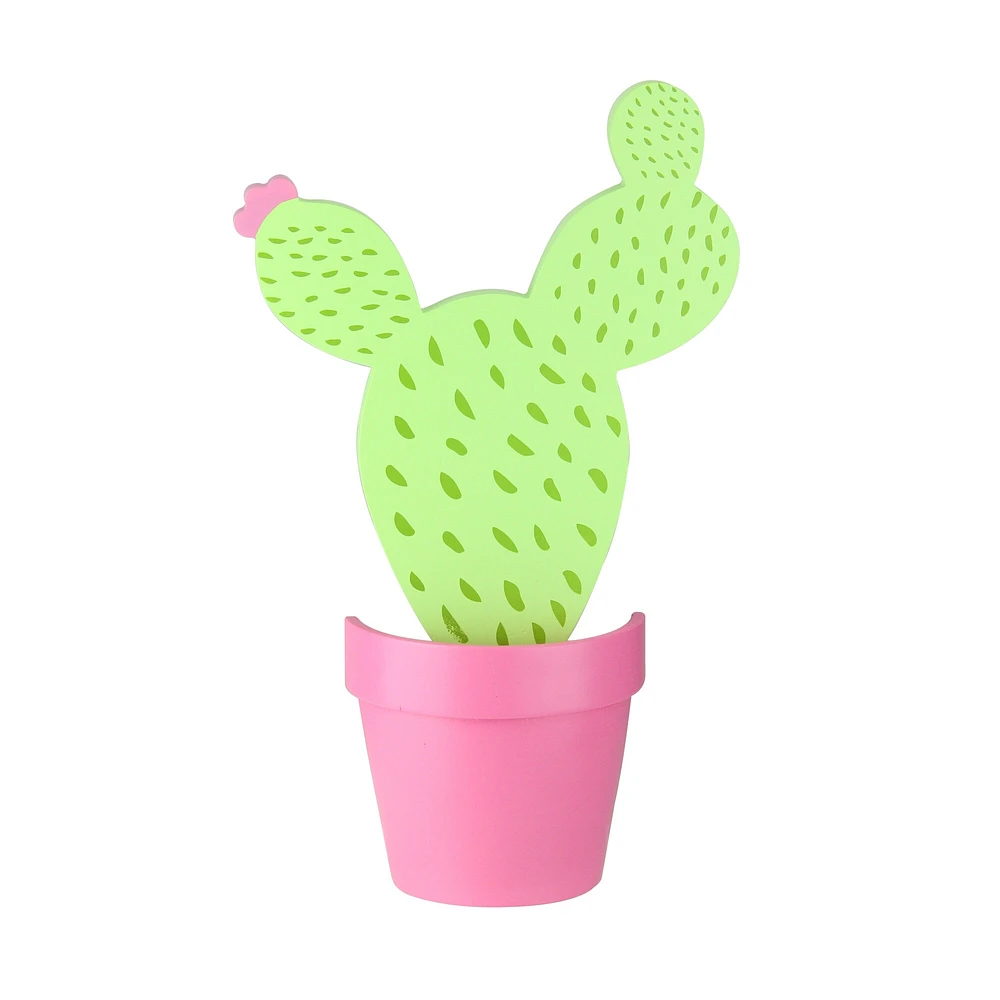 Gerson 12.75" Green and Pink Embellished Wood Cactus Wall Decor